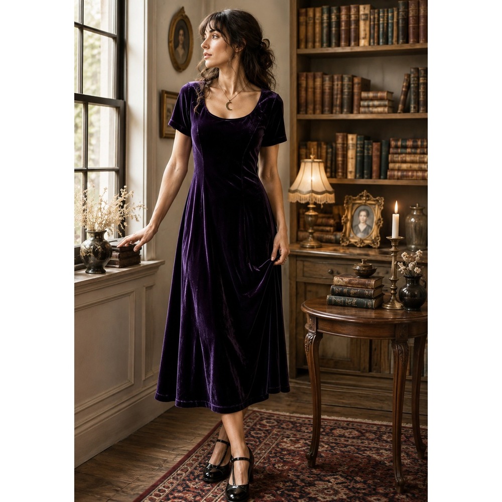 Vintage CDC Caren Desiree Company Purple Velvet Maxi Dress Goth Formal